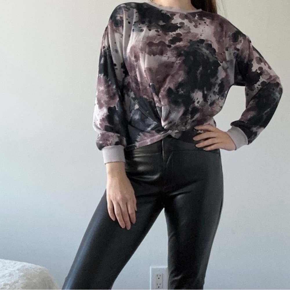 Shambhala pullover sweatshirt tie dye top long sleeve terry knot splotch purple